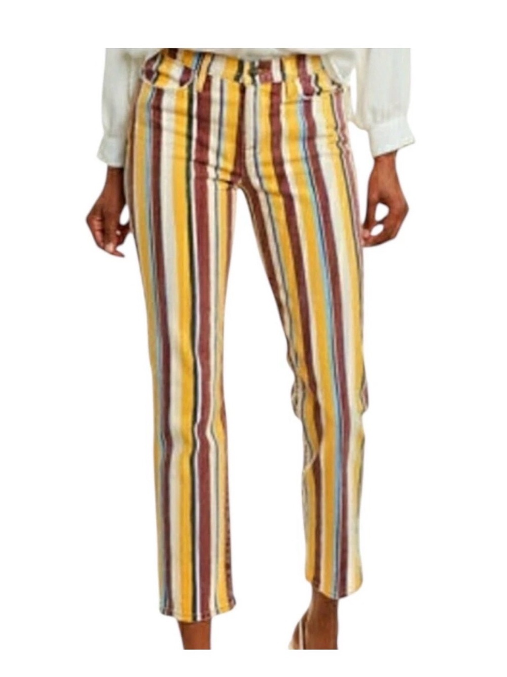 Frame Le High Straight Painterly Stripe Jeans • Size 29 • Retro Bold Print